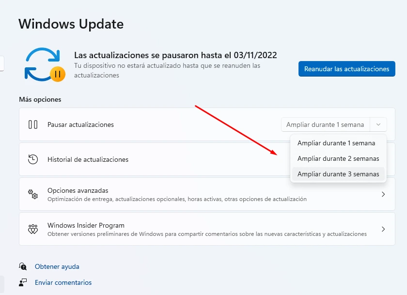 Windows 11 Pausar actualizaciones