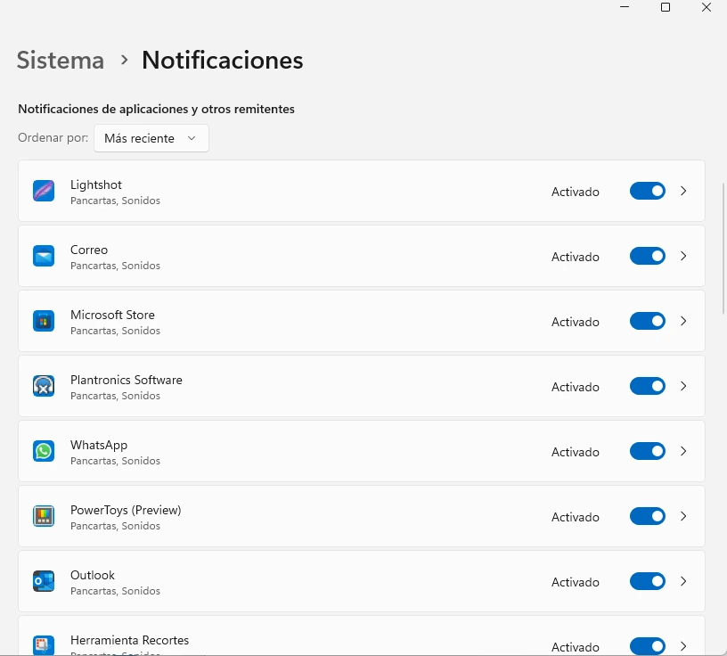 Windows 11 Notificaciones de aplicaciones
