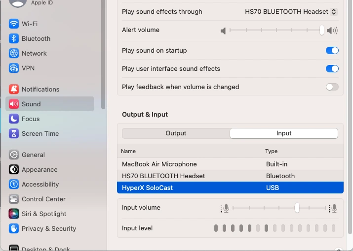 Hyperx Solocast Macbook input
